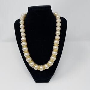 Faux Pearl with Gold Detail Necklace Adjustable Closure Statement